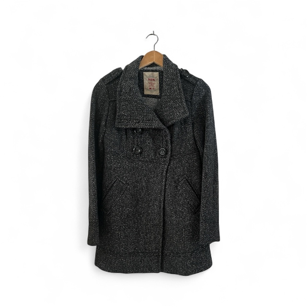 Bershka Wool Charcoal Gray Double-Breasted  Peacoat Like New sz Medium
